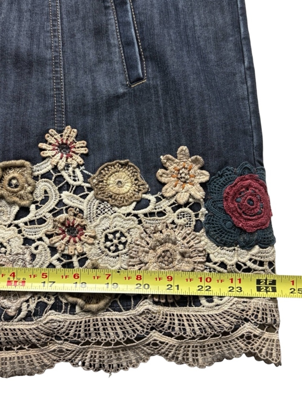 Chicos Embroidered Lace Denim Jacket Duster • Size 2 /US L • 3/4 Sleeve - Picture 11 of 15